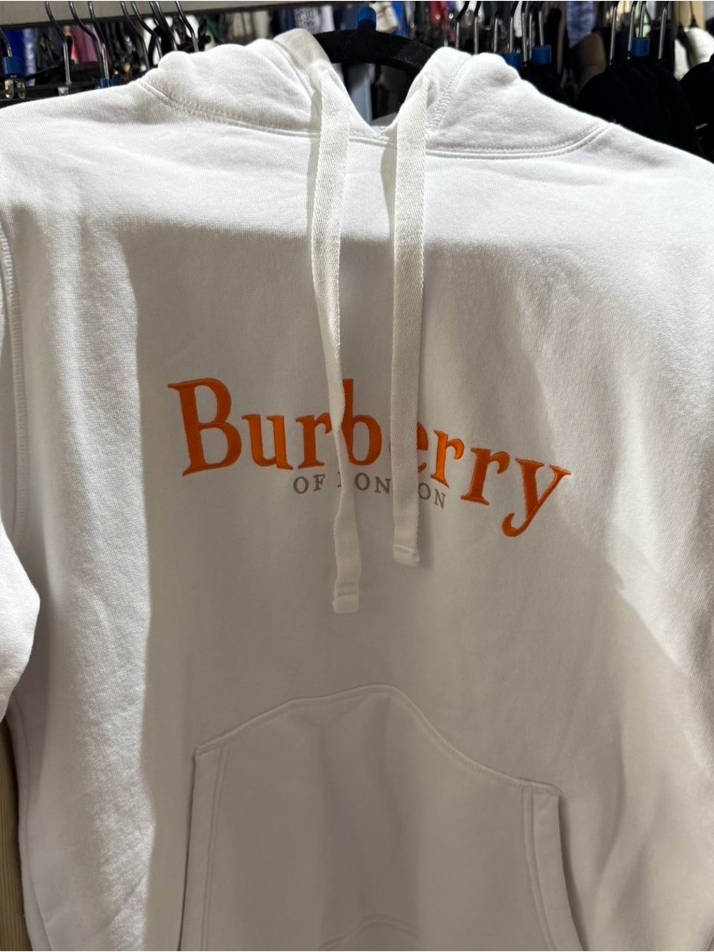 Burberry White Hoodie with Orange Logo - size Small